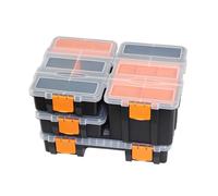 TCE Cassetta degli attrezzi organizer per parti, versatile e resistente, per bulloni, viti, chiodi, dadi e piccoli hardware, set da 4 pezzi, TRG-421, nero/arancione