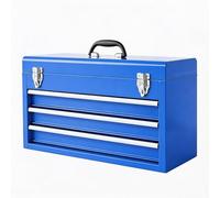 TCE Cassetta portautensili portatile in metallo con 3 cassetti, 52,1 cm: guide con cuscinetti a sfera e 2 chiusure in metallo per una chiusura sicura in garage, casa o banco da lavoro, blu