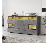 Tcewhhy Credenza moderna, 140 cm, grigio, con illuminazione a LED e ante in acrilico trasparente, 2 ante, 3 cassetti più spazio aperto, mobiletto, armadio, credenza, mobile angolare
