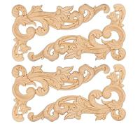 TCHOSUZ 34 x 20 cm, applique in legno intagliato per mobili, confezione da 4 decalcomanie intagliate in legno non verniciate non finite per parete, armadio, specchio, camino, porta, letto, armadio