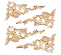 TCHOSUZ - Confezione da 4 adesivi intagliati in legno per mobili, 40 x 20 cm, non verniciati, non finiti, per armadietti, specchi, camini, porte, letti, armadi, soffitti, cassettiere
