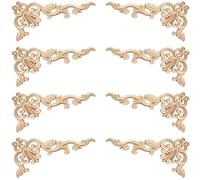 TCHOSUZ - Confezione da 8 adesivi intagliati in legno per mobili, 20 x 10 cm, non verniciati, non finiti, per armadietti, specchi, camini, porte, letto, armadietti, soffitti, cassettiere