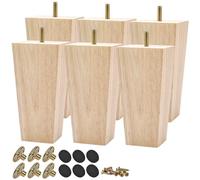 TCHOSUZ Gambe di ricambio per mobili in legno massiccio da 20 cm, set di 6 piedini di ricambio moderni a piramide metà secolo con bullone da 5/16" e protezioni per pavimenti in gomma, per supporto TV