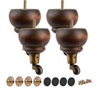 TCHOSUZ Gambe per mobili in legno, 14 cm, confezione da 4 pezzi classici smaltati, rotondi, in legno massello, con ruote girevoli, per progetti fai da te, divano, ottomano, armadio, letto, rialzo