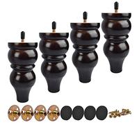 TCHOSUZ Gambe per mobili in legno, 15 cm, confezione da 4 piedini in legno massello nero torniti fai da te con ganci M8 e dadi a T per divano, ottomano, tavolo, alzatina