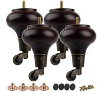 TCHOSUZ Gambe per mobili in legno da 13 cm, con ruote, confezione da 4 pezzi classici in legno massello di noce, rotondi, fai da te, per progetti fai da te, divano, armadio, ottomano, letto, rialzo