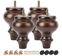TCHOSUZ Gambe per mobili in legno da 13 cm, confezione da 4 pezzi classici in legno massello di noce tornito, piedini di ricambio fai da te, con bulloni M8 e dadi a T, per divano, armadio, ottomano,