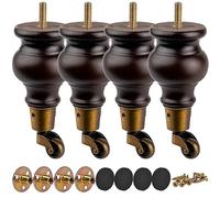 TCHOSUZ Gambe per mobili in legno da 14 cm, con ruote, confezione da 4 pezzi classici in legno massello di noce, rotondi, fai da te, per progetti fai da te, divano, armadio, ottomano, letto, rialzo