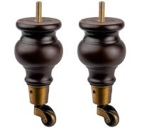 TCHOSUZ Gambe per mobili in legno da 16 cm, confezione da 2 pezzi classici in legno massello di noce, piedini di ricambio fai da te, con ruote girevoli, per progetti fai da te, divano, armadio