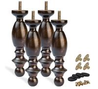TCHOSUZ Gambe per mobili in legno da 16 cm, confezione da 4 pezzi classici in legno massello di noce tornito, piedini di ricambio fai da te, con bulloni M8 e dadi a T, per divano, armadio, ottomano,