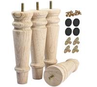 TCHOSUZ Gambe per mobili in legno da 20 cm, confezione da 4 piedini rotondi di ricambio non finiti in legno massiccio torniti fai da te, con bulloni M8 e dadi a T, per divano, divano, armadio,