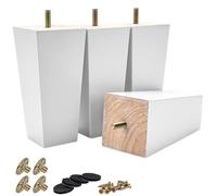 TCHOSUZ Gambe per mobili in legno da 20 cm, set di 4 gambe in legno massiccio bianco piramide per divano con bullone appendiabiti e viti, piedini di ricambio per mobili moderni della metà del secolo
