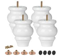 TCHOSUZ Gambe per mobili in legno da 9 cm, confezione da 4 pezzi, colore bianco, in legno massello, tornite fai da te, con bulloni M8 e dadi a T o divani reclinabili