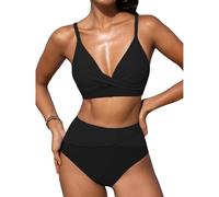 TcIFE Costume da Bagno Due Pezzi da Donna, Set Bikini a Vita Alta con Scollo a V, Controllo Pancia Color Block Sexy Costume Piscina