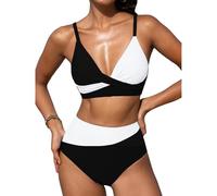 TcIFE Costume da Bagno Due Pezzi da Donna, Set Bikini a Vita Alta con Scollo a V, Controllo Pancia Color Block Sexy Costume Piscina