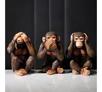 TCIUXYQ 3 statue di scimmie, non sentono il male, non vedono, non parlano il male, 3 scimmie sagge per decorazioni domestiche, grande scimmia, decorazione per ufficio, ornamenti per soggiorno, mensola