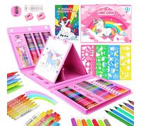 TCJJ 208 Pcs Set D'Arte Unicorno Per Bambini,Set Da Disegno Per Ragazze Con Libro Da Colorare Unicorno,Pastelli Ad Olio, Matite Colorate,Set Da Colorare Per Bambini E Set Di Forniture Artistiche