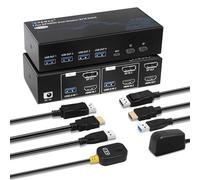TCNEWCL 4K 120Hz HDMI Displayport KVM Switch 2 PC 2 Monitor 8K 60Hz DP 1.4 HDMI 2.1 USB 3.0 KVM Switch Doppio Monitor, Supporto Modalità Estesa e Copia, con Controller Desktop e 6 Cavi HDMI+DP+USB