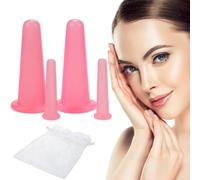 Tcnzdy Set di 5 coppette in silicone, per il viso, 2 misure, con custodia, per la cura della pelle (rosa)
