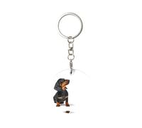 Tcoay 1 portachiavi rotondo in metallo, porta portachiavi ad anello, mini ciondolo artigianale,Carino cucciolo di bassotto seduto