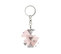 Tcoay 1 portachiavi rotondo in metallo, porta portachiavi ad anello, mini ciondolo artigianale,Geo astratto in rosa cipria e grigio