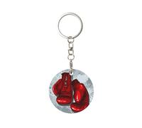 Tcoay 1 portachiavi rotondo in metallo, porta portachiavi ad anello, mini ciondolo artigianale,Guantoni da boxe rossi