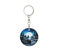 Tcoay 1 portachiavi rotondo in metallo, porta portachiavi ad anello, mini ciondolo artigianale,Il risentimento del lupo