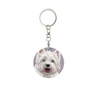 Tcoay 1 portachiavi rotondo in metallo, porta portachiavi ad anello, mini ciondolo artigianale,Simpatico cane West Highland Terrier stampato
