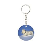 Tcoay 1 portachiavi rotondo in metallo, porta portachiavi ad anello, mini ciondolo artigianale,Westie Winter West Highland White Terrier Cani