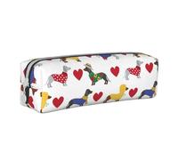 Tcoay Astuccio portapenne cilindrico portatile con cerniera in pelle, borsa per cosmetici,Adorabile cane bassotto