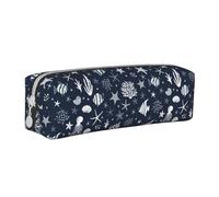 Tcoay Astuccio portapenne cilindrico portatile con cerniera in pelle, borsa per cosmetici,Animali marini Pesci Stelle marine Conchiglie Fumetto Nautico Estate Vita oceanica