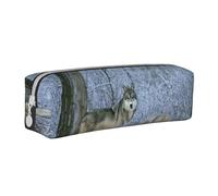 Tcoay Astuccio portapenne cilindrico portatile con cerniera in pelle, borsa per cosmetici,Animali selvatici Lupo stampato