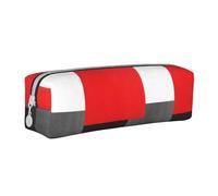 Tcoay Astuccio portapenne cilindrico portatile con cerniera in pelle, borsa per cosmetici,Blocco geometrico rosso grigio nero e bianco
