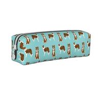 Tcoay Astuccio portapenne cilindrico portatile con cerniera in pelle, borsa per cosmetici,Border Collie Cane dal mantello rosso Animale domestico