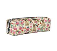 Tcoay Astuccio portapenne cilindrico portatile con cerniera in pelle, borsa per cosmetici,Border Terrier Florals Cane Razza Crema