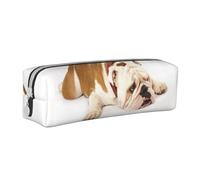 Tcoay Astuccio portapenne cilindrico portatile con cerniera in pelle, borsa per cosmetici,Bulldog inglese Fotografia di bulldog triste e stanco con crema marrone
