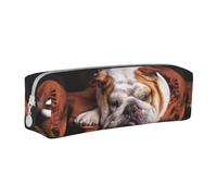 Tcoay Astuccio portapenne cilindrico portatile con cerniera in pelle, borsa per cosmetici,Bulldog inglesi Museruola Animali domestici Cani che dormono