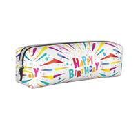 Tcoay Astuccio portapenne cilindrico portatile con cerniera in pelle, borsa per cosmetici,Buon compleanno
