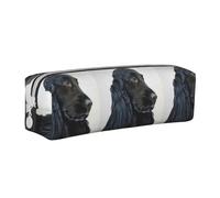 Tcoay Astuccio portapenne cilindrico portatile con cerniera in pelle, borsa per cosmetici,Cane Cocker Spaniel a pelo lungo nero