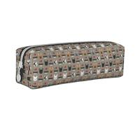 Tcoay Astuccio portapenne cilindrico portatile con cerniera in pelle, borsa per cosmetici,Cane francese Adoro i bulldog francesi Faccia francese Marrone medio