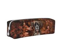 Tcoay Astuccio portapenne cilindrico portatile con cerniera in pelle, borsa per cosmetici,Cani Boxer Autunno