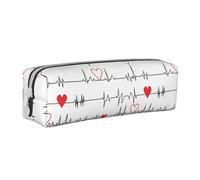 Tcoay Astuccio portapenne cilindrico portatile con cerniera in pelle, borsa per cosmetici,Chiamata infermieri White Heart Beat