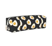 Tcoay Astuccio portapenne cilindrico portatile con cerniera in pelle, borsa per cosmetici,Cibo Uova fritte Scure