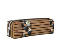 Tcoay Astuccio portapenne cilindrico portatile con cerniera in pelle, borsa per cosmetici,Ciottoli e fiori Zen Spa
