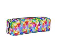 Tcoay Astuccio portapenne cilindrico portatile con cerniera in pelle, borsa per cosmetici,Coriandoli a forma di cuore arcobaleno