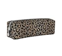 Tcoay Astuccio portapenne cilindrico portatile con cerniera in pelle, borsa per cosmetici,Design con motivo leopardato senza cuciture in oro di lusso