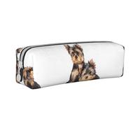 Tcoay Astuccio portapenne cilindrico portatile con cerniera in pelle, borsa per cosmetici,Due cuccioli di Yorkshire Terrier