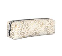 Tcoay Astuccio portapenne cilindrico portatile con cerniera in pelle, borsa per cosmetici,Elegante leopardo bianco oro ghepardo