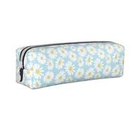 Tcoay Astuccio portapenne cilindrico portatile con cerniera in pelle, borsa per cosmetici,Fiore di margherita bianca