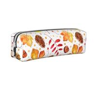 Tcoay Astuccio portapenne cilindrico portatile con cerniera in pelle, borsa per cosmetici,Foglia botanica autunnale